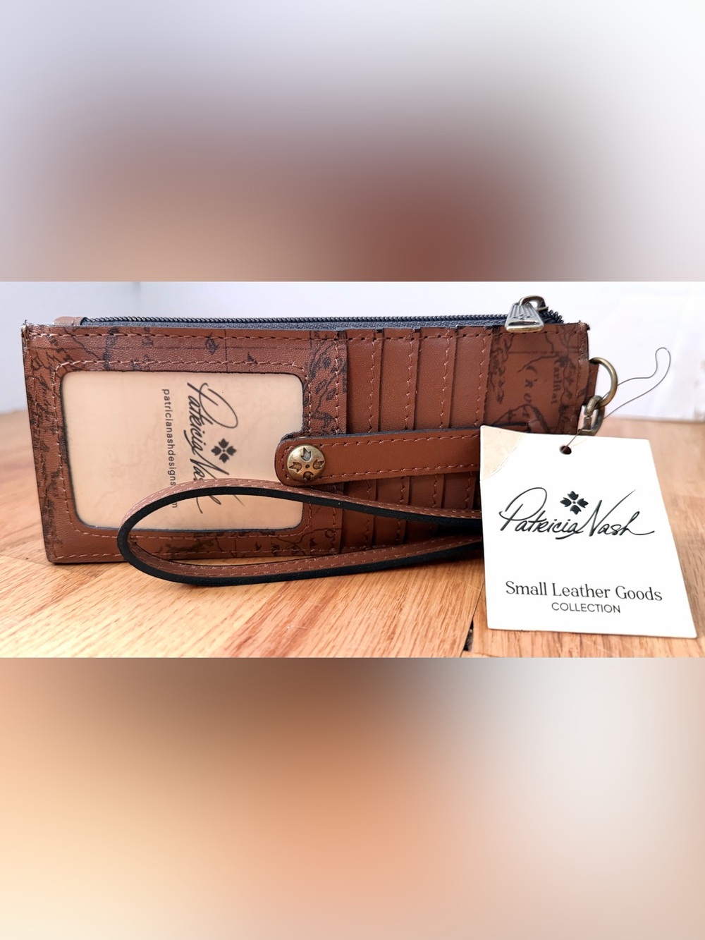 Patricia Nash Vintage Brown Leather Wristlet Card Case